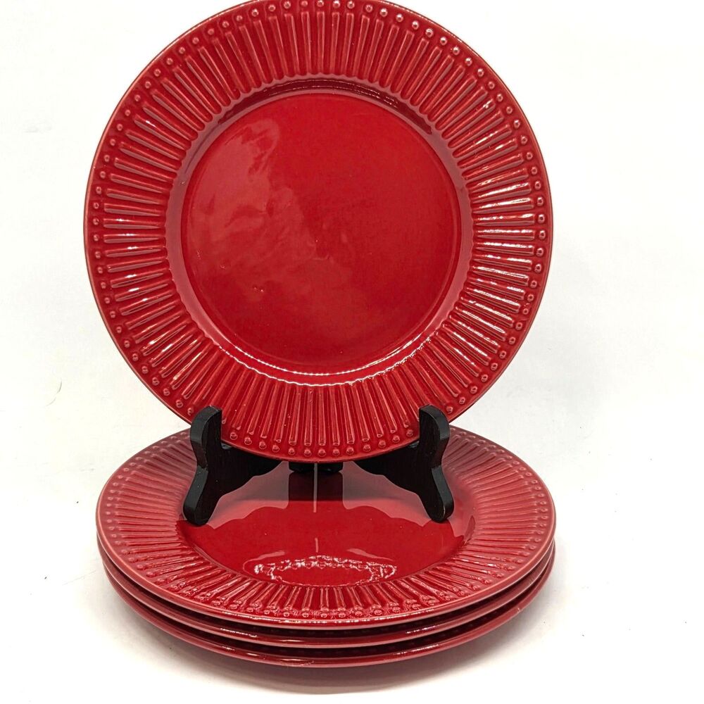 Pfaltzgraff  Kamryn Red 8" Salad Plates Ribbed Edge Set of 4 NEW